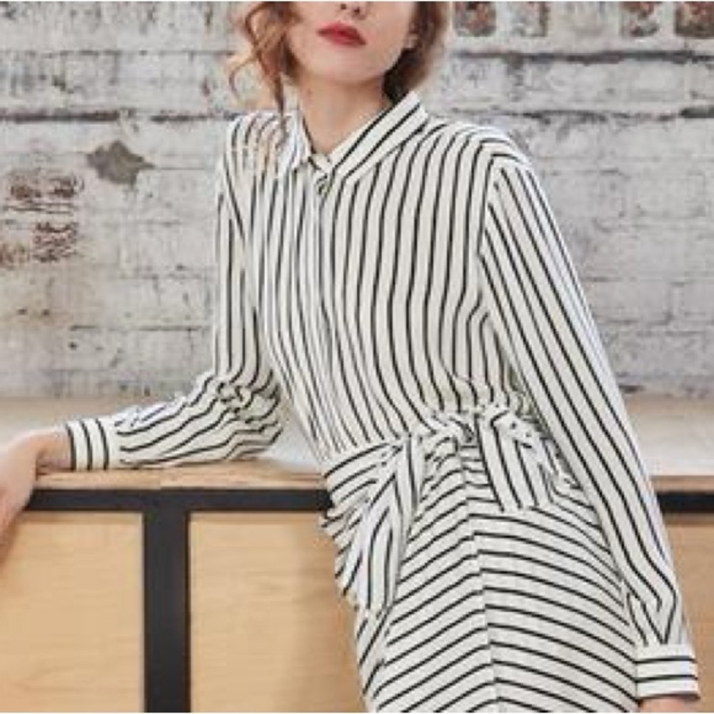 KULE PONZA 100% SILK SHIRT Black and White STRIPE Womens Size XSmall
